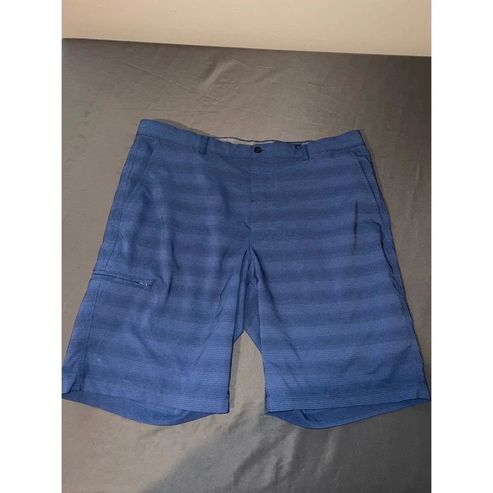 Greg Norman Shark Mens Blue Micro Grid Stretch Golf Shorts W36 Flat Front Pocket